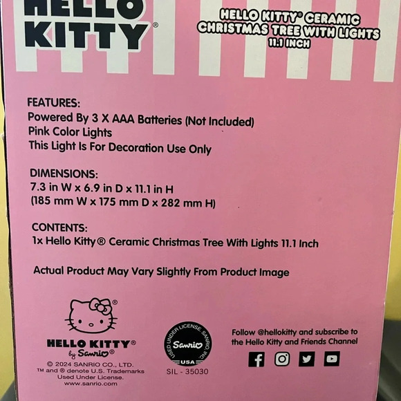 Hello Kitty Pink Ceramic Christmas Tree with Lights 11” NEW - Picture 7 of 7